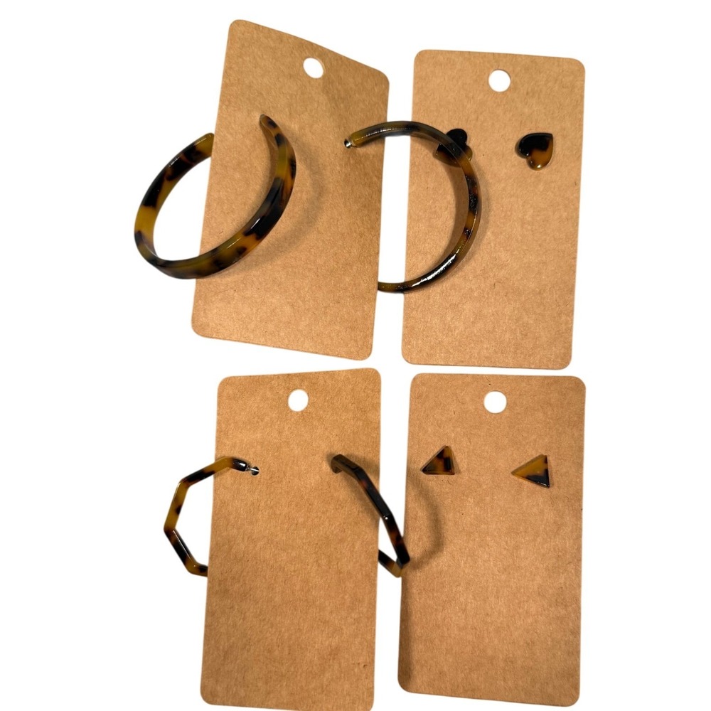 Tortoise Shell Earring Set 4 Pairs Hoops Hexagon Heart Triangle Studs Leopard